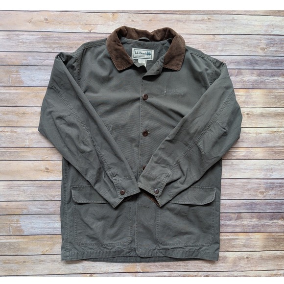 L.L. Bean Other - Vintage 90s L.L.Bean Barn Coat Mens L Olive Canvas Corduroy Collar